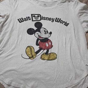 Disney White Tee with Mickey Mouse and Gold Accents